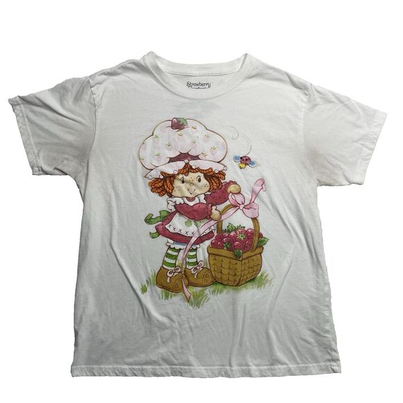 Strawberry Shortcake White Graphic Print Shirt Size Large Flawed Stained - Picture 1 of 6